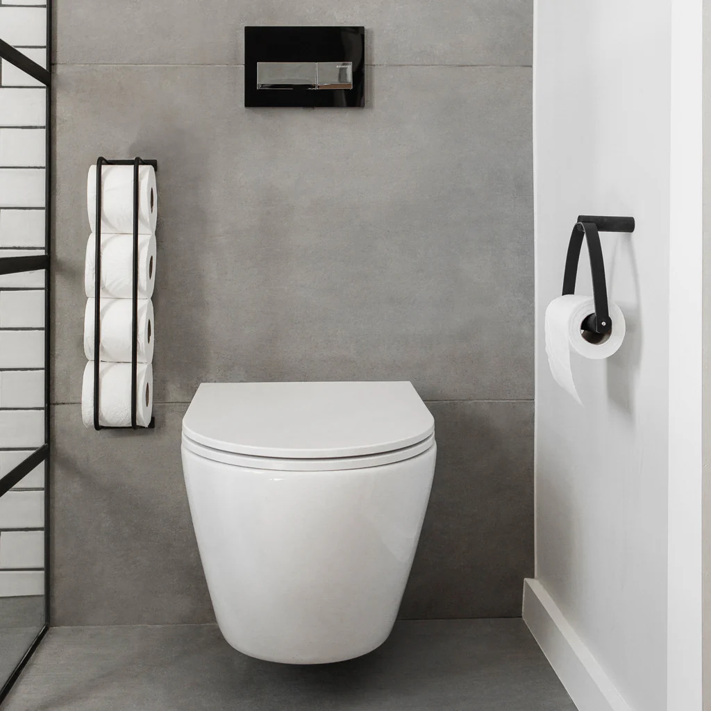 Ekta Living Toilet Roll Holder Leather Black Oak - Image 3