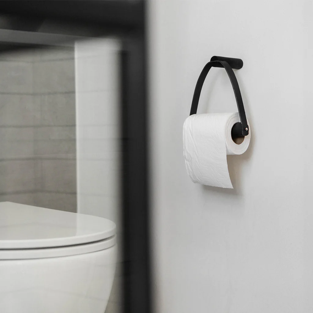 Ekta Living Toilet Roll Holder Leather Black Oak - Image 4