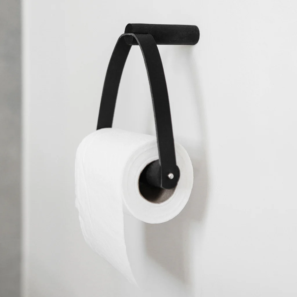Ekta Living Toilet Roll Holder Leather Black Oak - Image 5