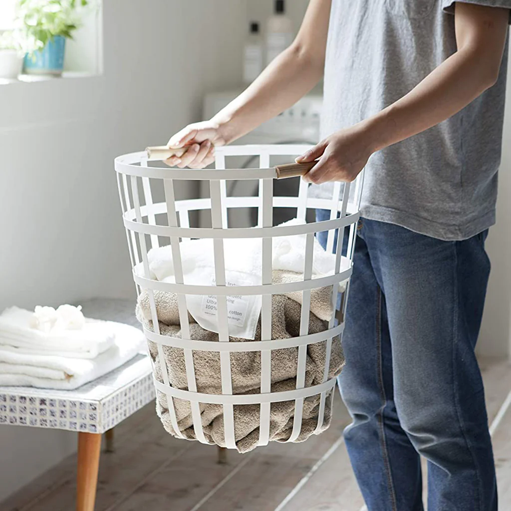 Yamazaki Tosca Round Laundry Basket White - Image 6