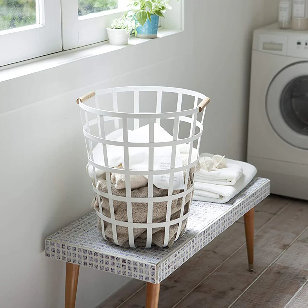 Yamazaki Tosca Round Laundry Basket White - Image 7